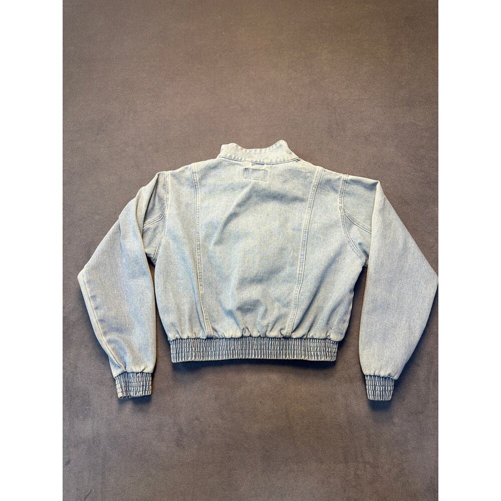 Haute Monde Jacket Womens Small Blue Denim Zip Front Cropped Elastic Hem O-Ring - Picture 10 of 10
